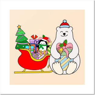 Merry Christmas! Polar Bear and Penguin Posters and Art